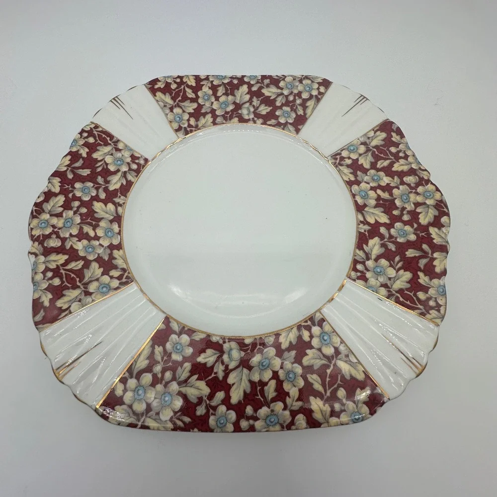 Royal Albert Brocade Art Deco Serving Plate Square Scalloped Floral Platter